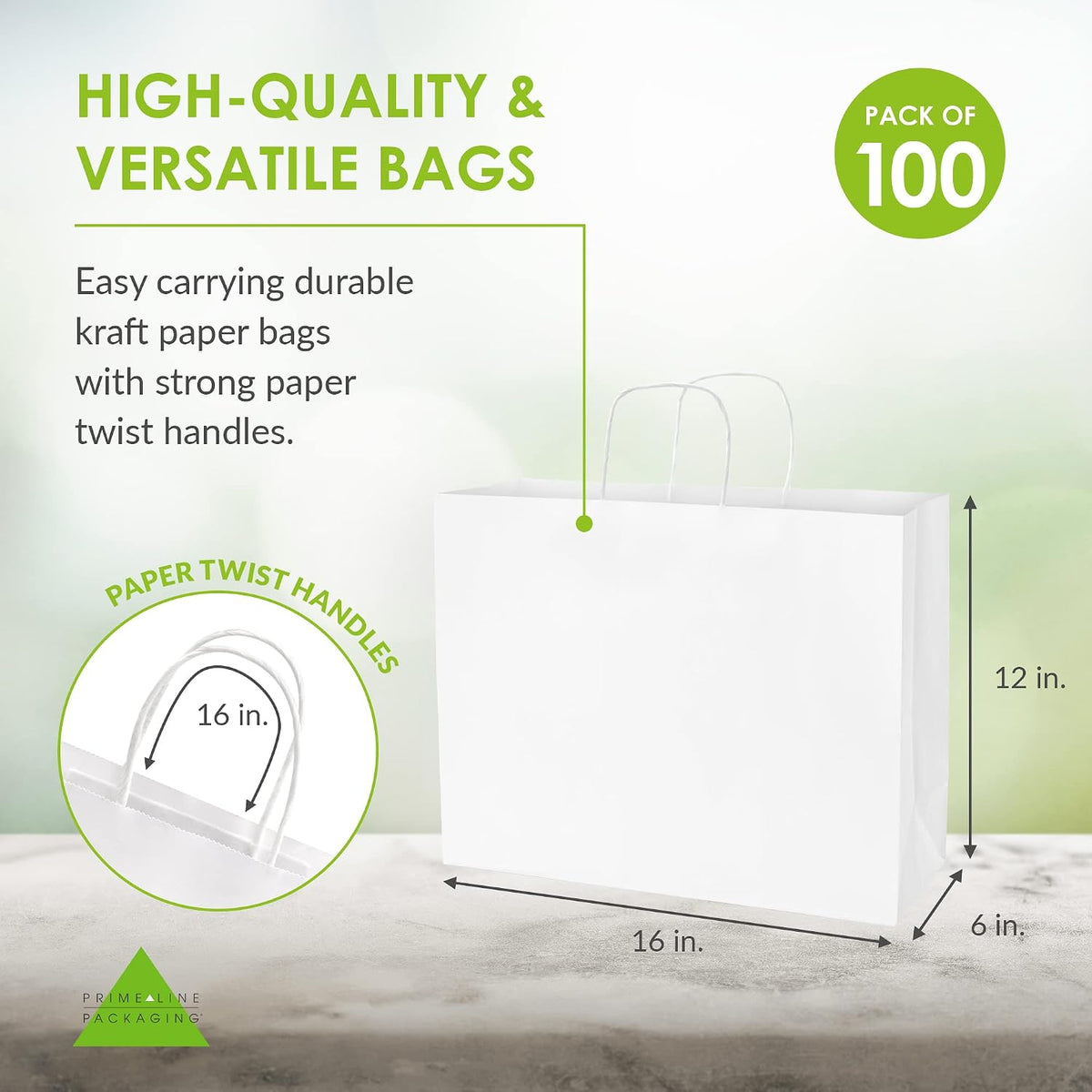 White Gift Bags with Handles, 16x6x12 Inch, 100 Pack