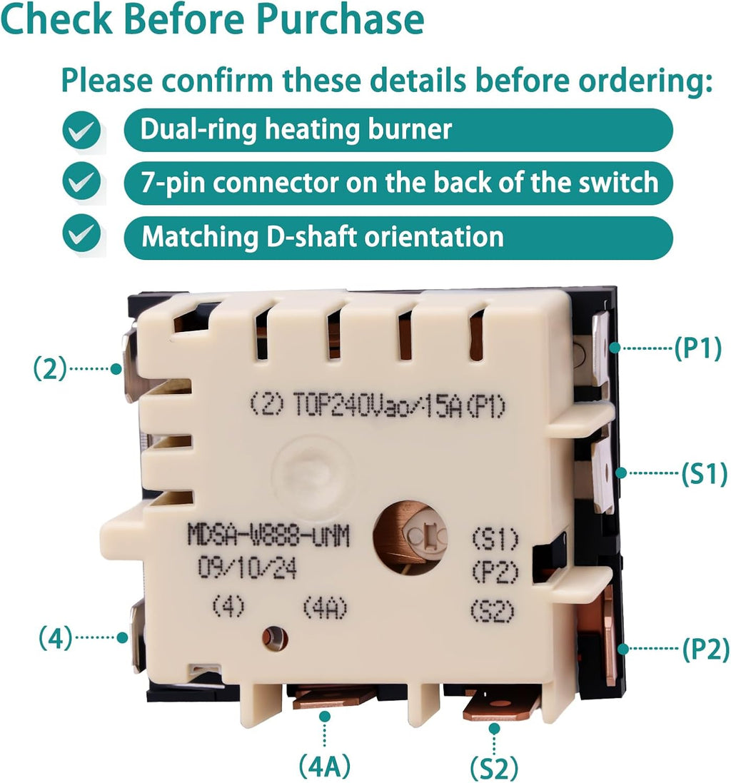 DG44-01002A Dual Ring Infinite Switch for Samsung Electric Stove Burner