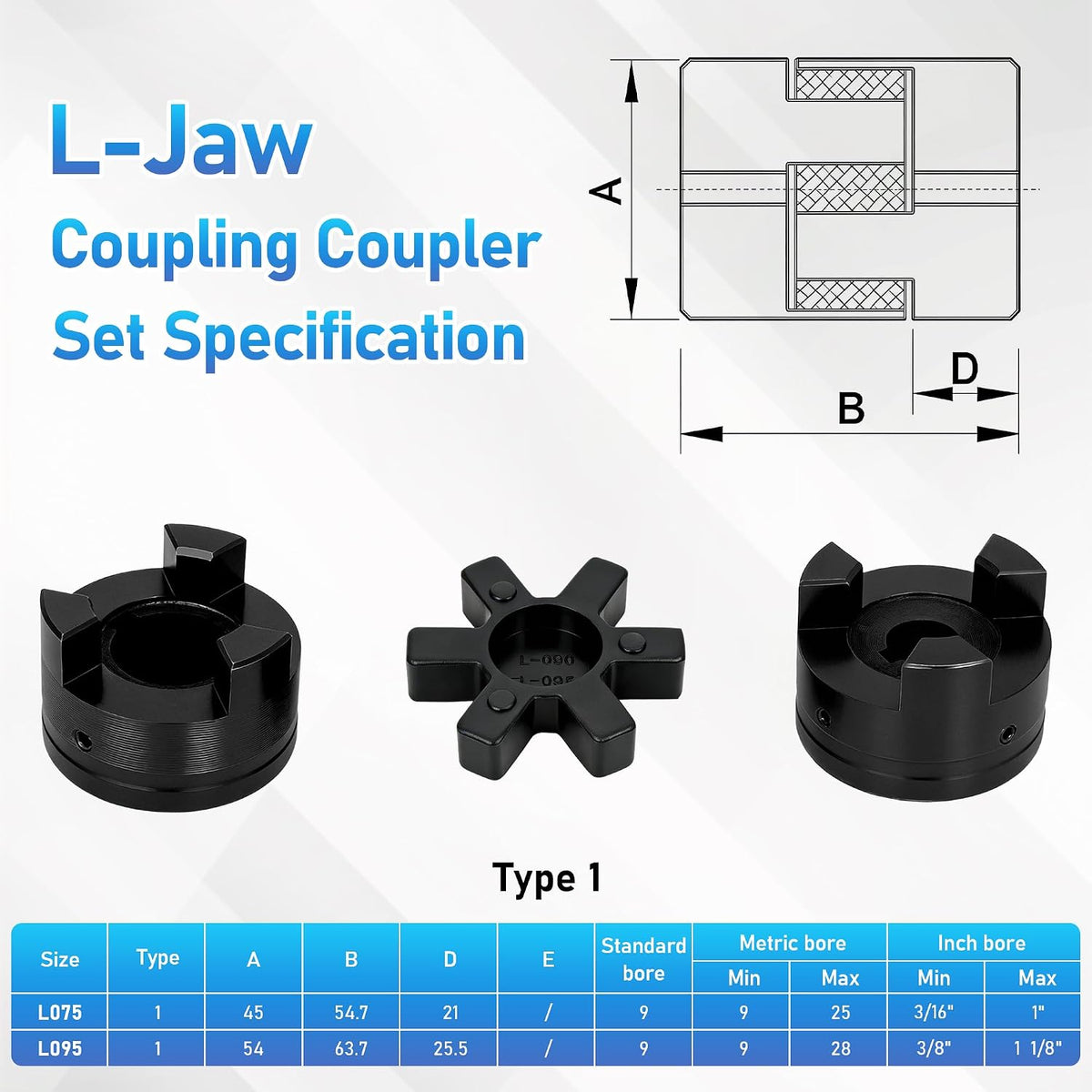 1/2" to 1" L095 Flexible L-Jaw Coupling Log Splitter Pump Coupler