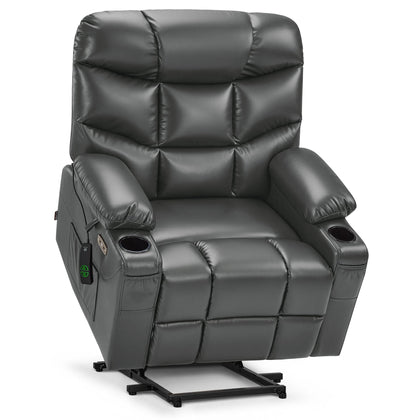 Power Lift Recliner Elderly, Leather R7289 (Dark Grey, Medium-Wide)