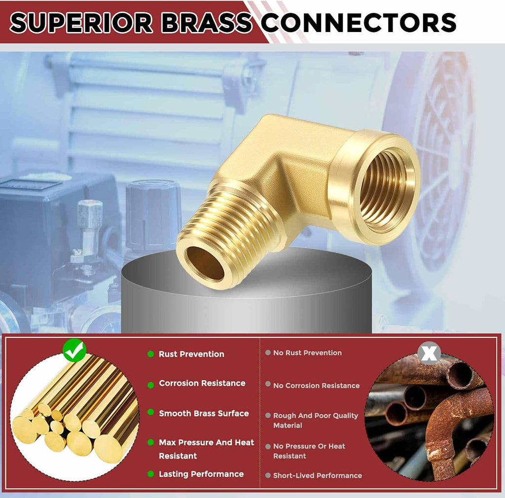 2 Pack 90° 1/8"FNPT to 1/8"MNPT Solid Brass Barstock Street Elbow