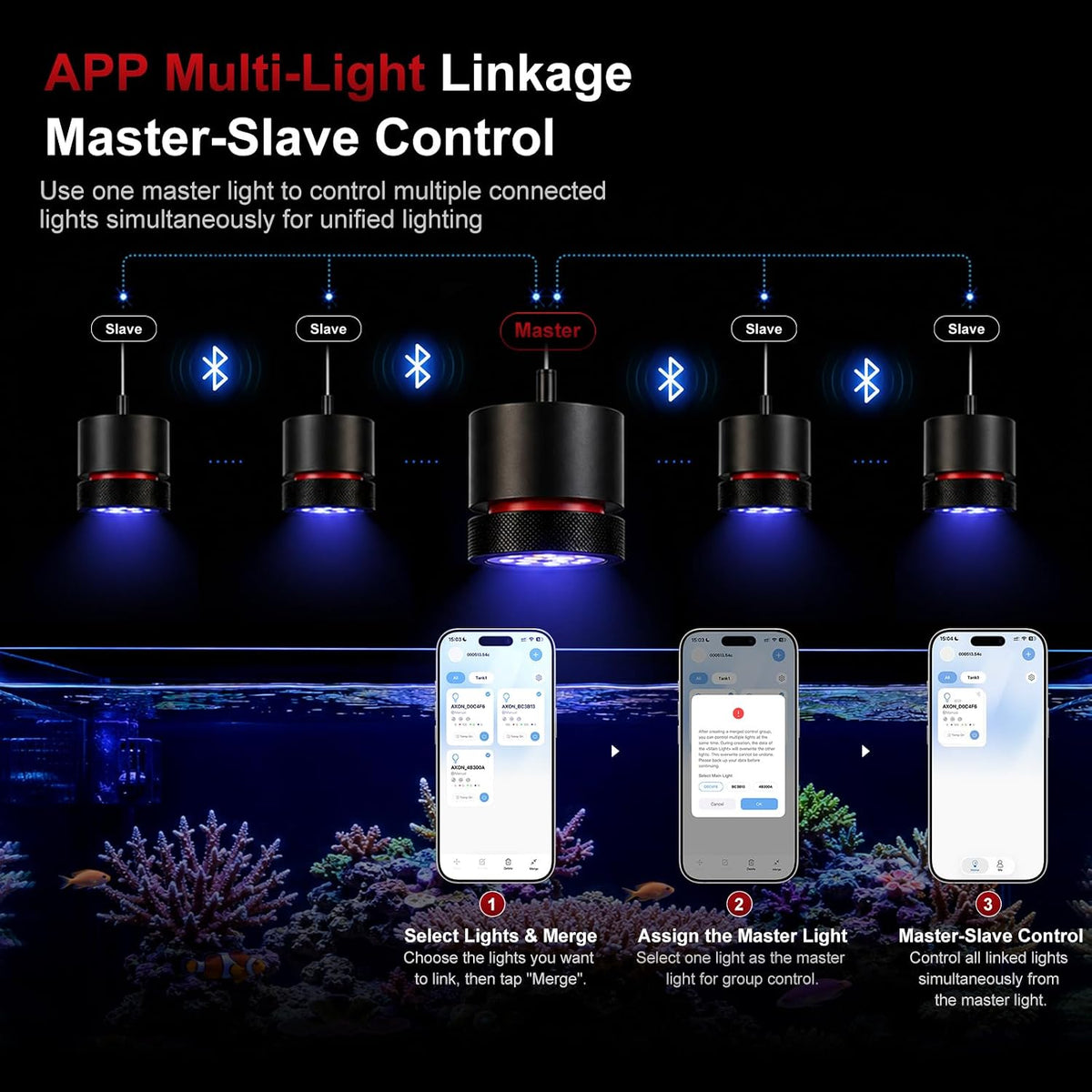 AXON 72W Reef Light, Master-Slave Group Control(Hanging Kit)