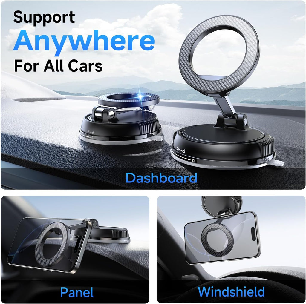 Car Phone Holder for Magsafe [78+LBS Strongest Suction & 2400gf Strongest Magnetic] 360° Adjustable Car Phone Mount