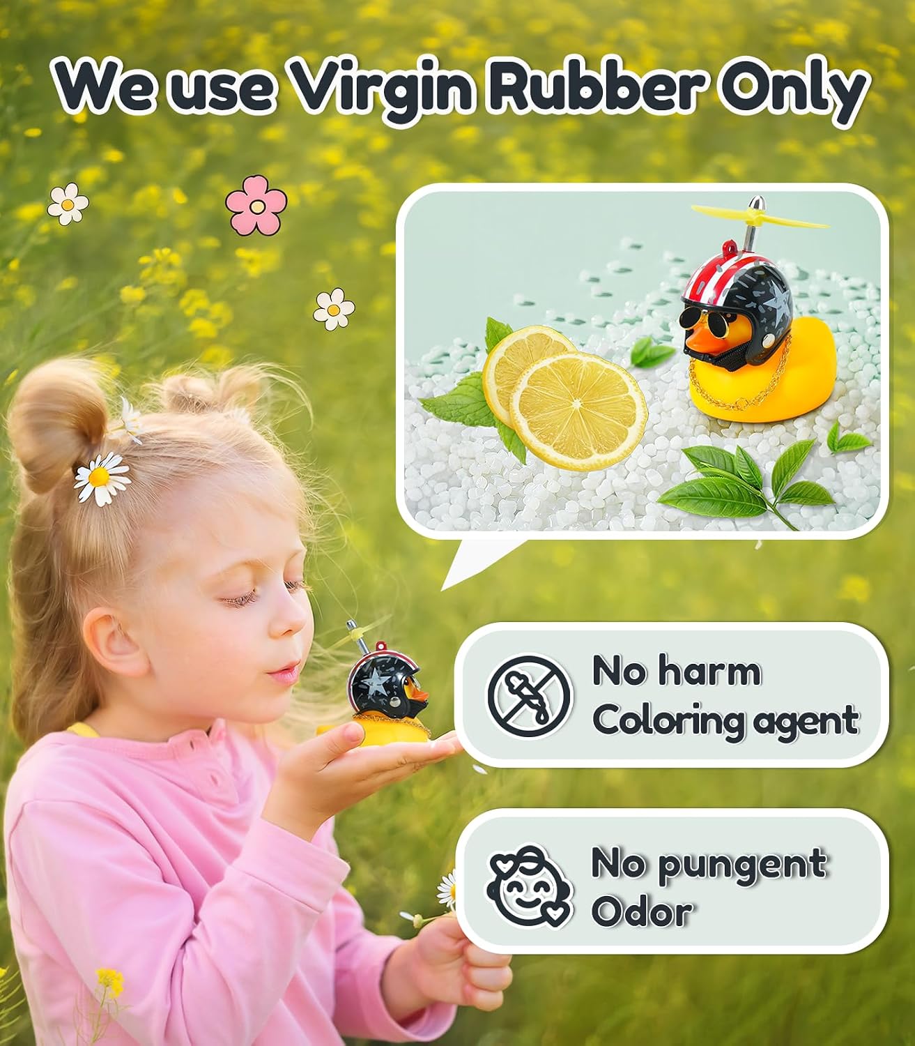 Rubber Duck Bike Decorations [New Stable Clamp Mount] Cute Squeak Duck Bike Bell [Two Helmet Propeller] Funny Bike