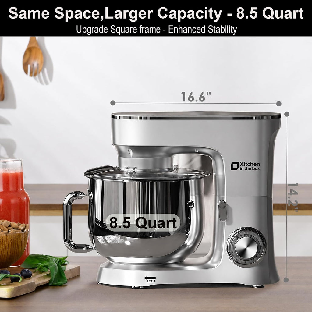 Stand Mixer 8.5 QT, 900 Watt Heavy Dough Mixer Silver