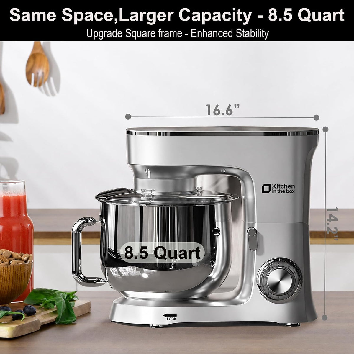 Stand Mixer 8.5 QT, 900 Watt Heavy Dough Mixer Silver