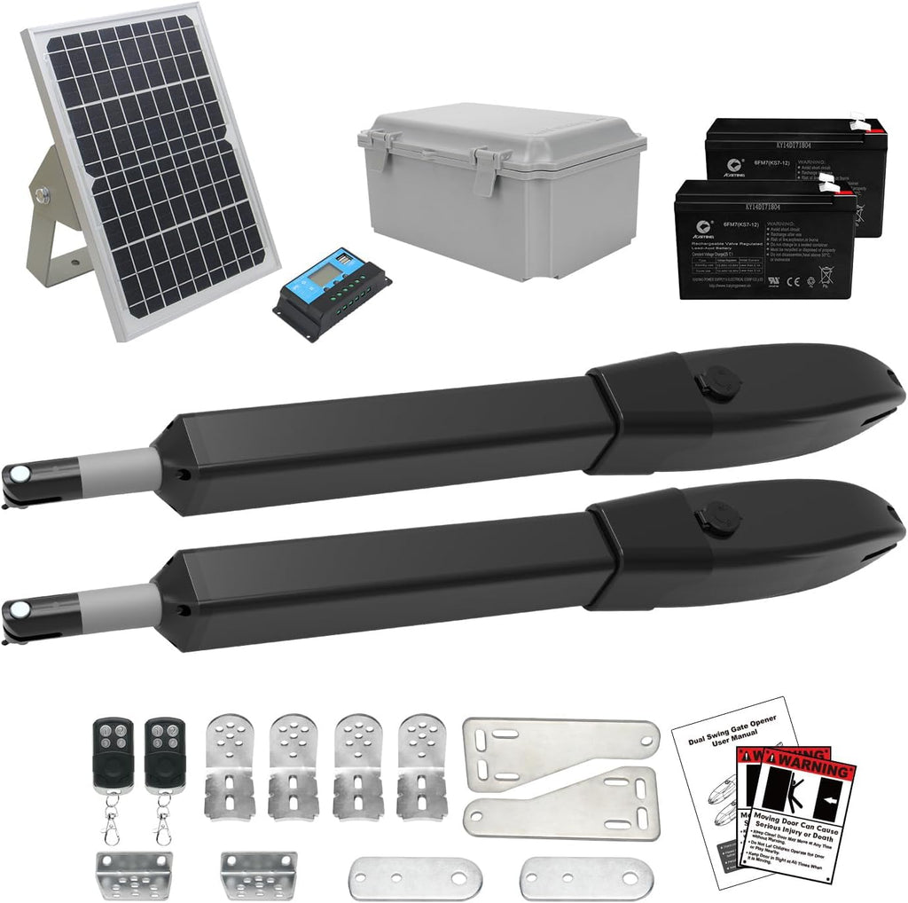 C026 Solar Gate Opener with Batteries & Solar Panel for Dual Swing Gates Up to 1540lb Automatic Gate Opener with