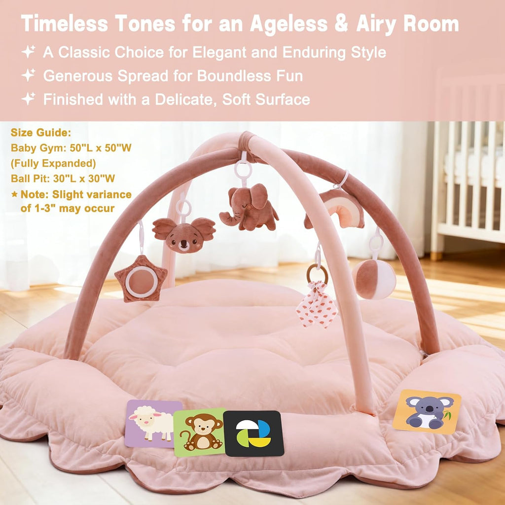 5-in-1 Baby Activity Gym & Play Mat with 6 Hanging Toys, Tummy Time Mat & Cards - Extra Large, Reversible Machine