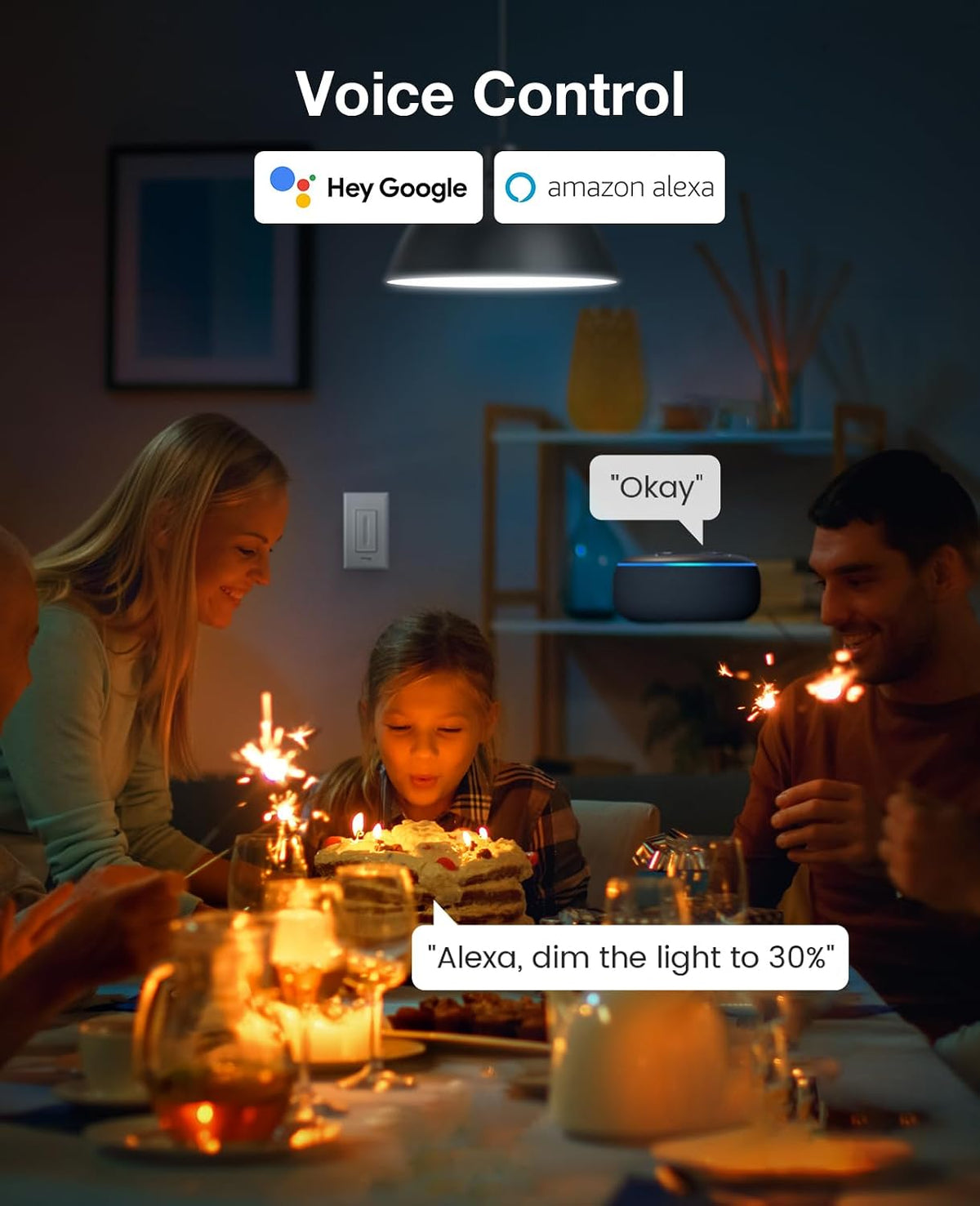 3 Way Dimmer Smart Switch Can Work Separately Or Work with Traditional 3-Way Switch, Compatible with Alexa, Google
