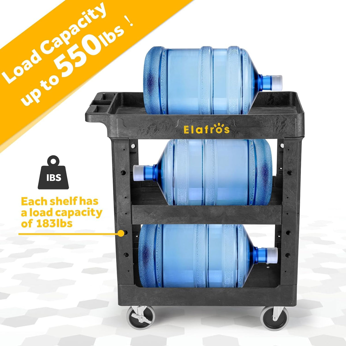 3-Shelf Heavy Duty Plastic Rolling Utility Cart, 34 x 17 x 38.5 in