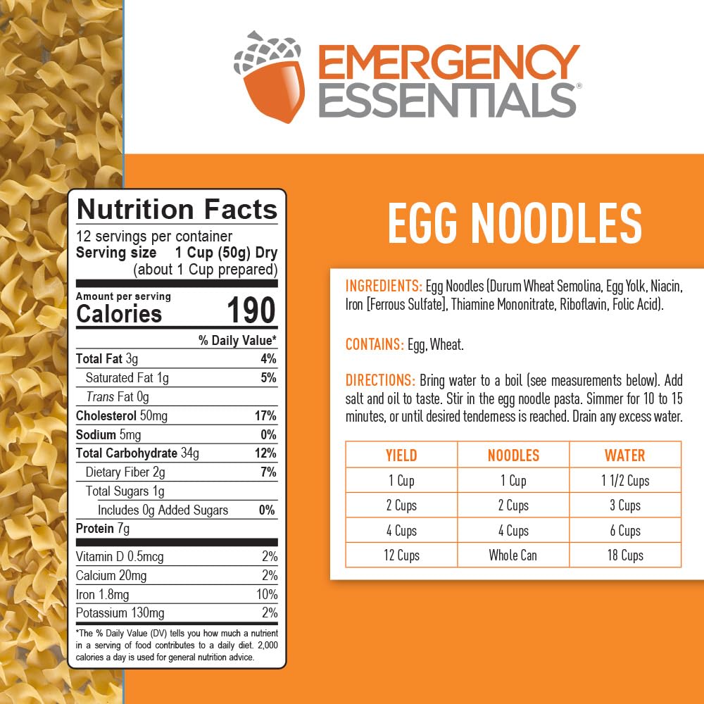 Egg Noodle Pasta #10 Can | Long Term Emergency Food Supply | Shelf Stable Survival Meal | 11 Servings | Non-GMO | Up