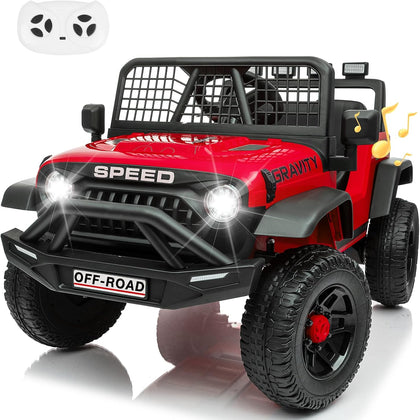 24V Ride on Toys w/Remote Control, 4WD Kids Ride on Truck Car, 3 Speed, Bluetooth Music, Wide Seat, Spring