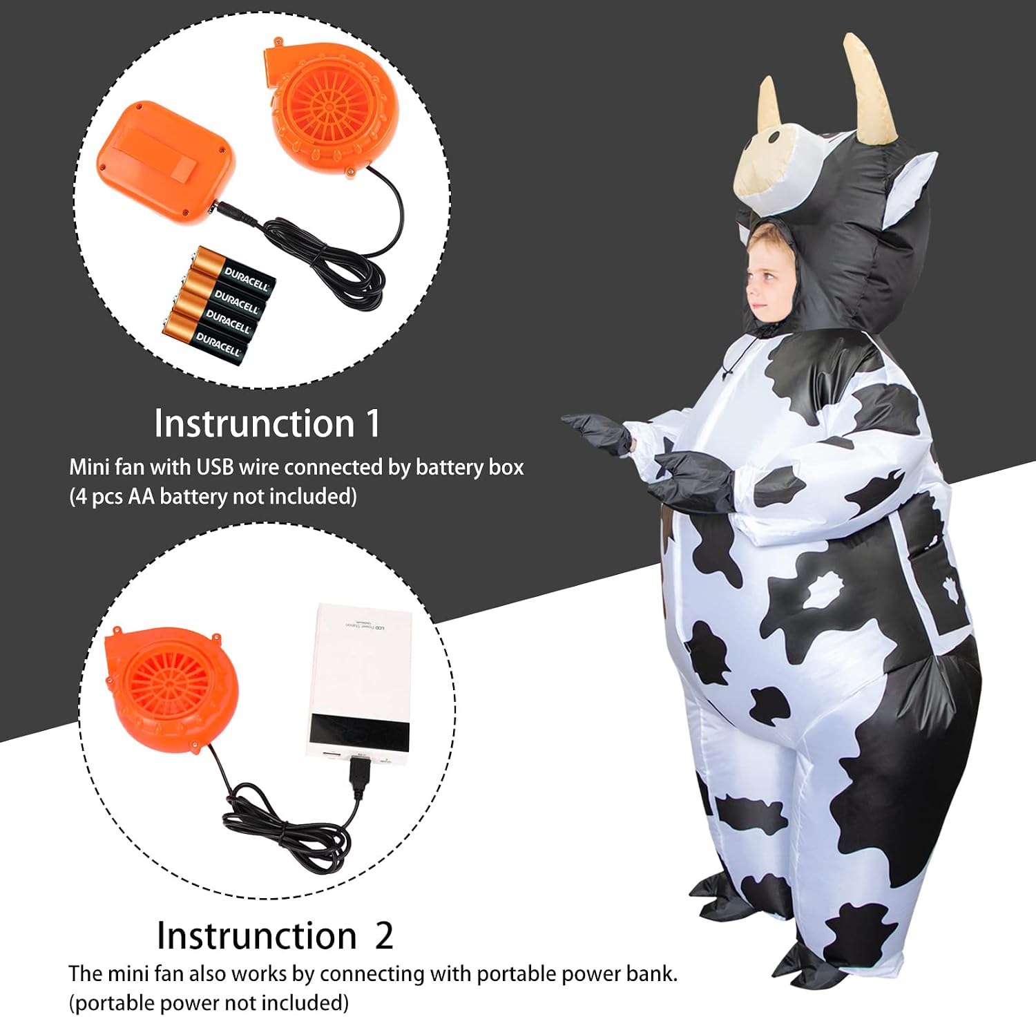 Inflatable Cow Costume Kids, Halloween Blow Up Costumes for Kid Funny Cow Suit for Boys & Girls Cosplay Party