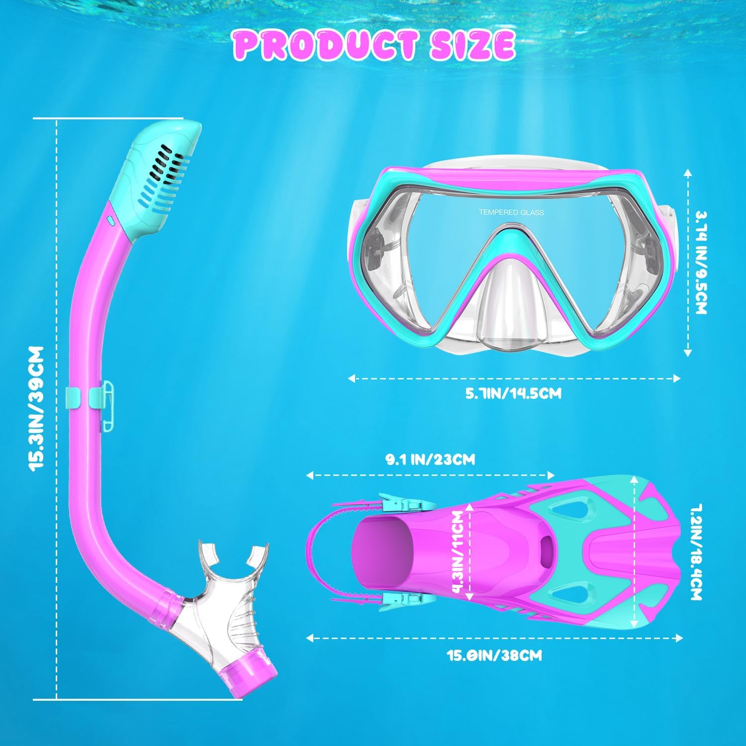 Snorkeling Gear for Kids, Kid Mask Fins Dry Top Snorkel Set, Youth Boys Girls Junior Age 6-14 Swimming Diving Swim
