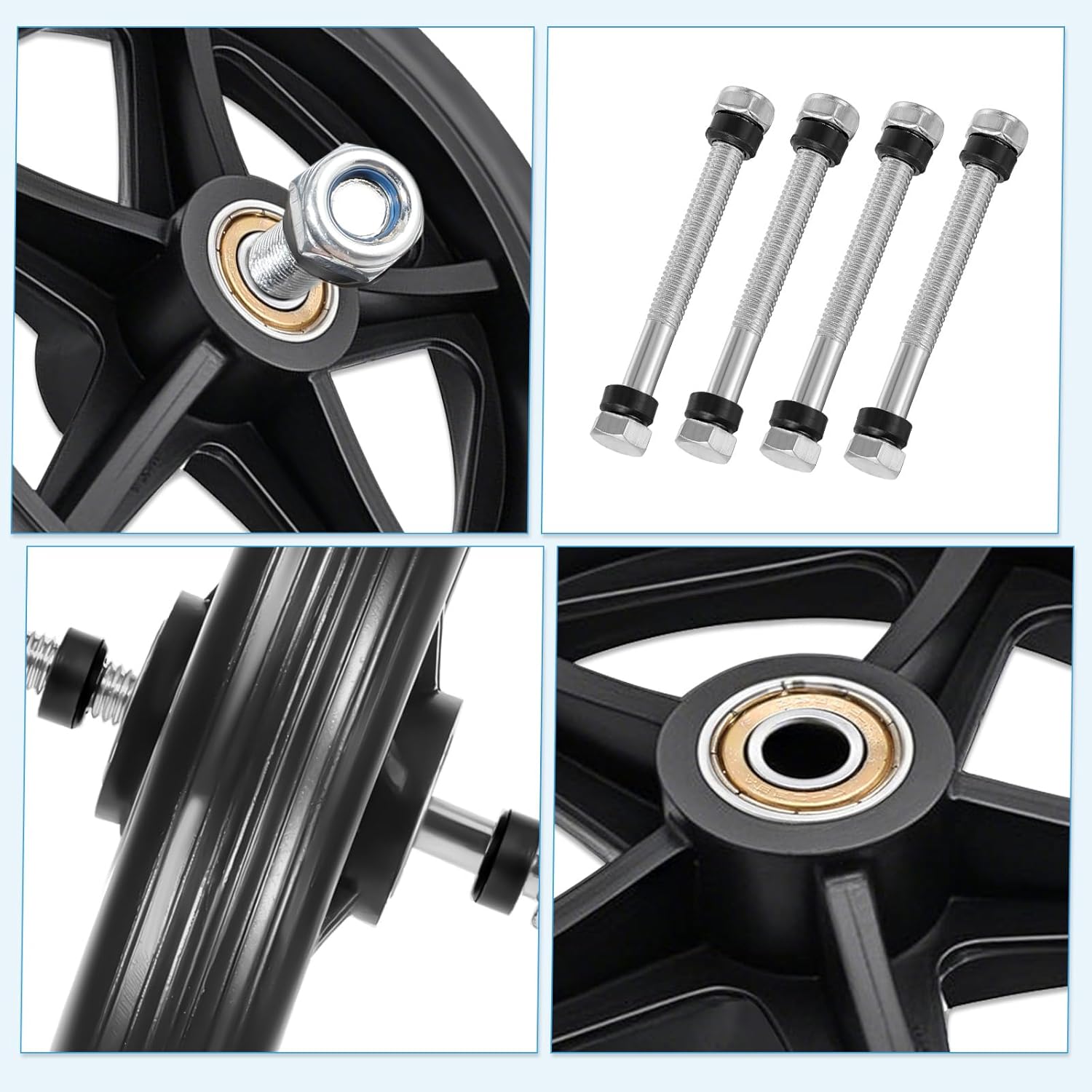 4 Pack Wheel Replacement with 4 Axles, 6 Inch Heavy-Duty Anti-Slip Solid Caster Roller Wheels for Walkers Wheelchair