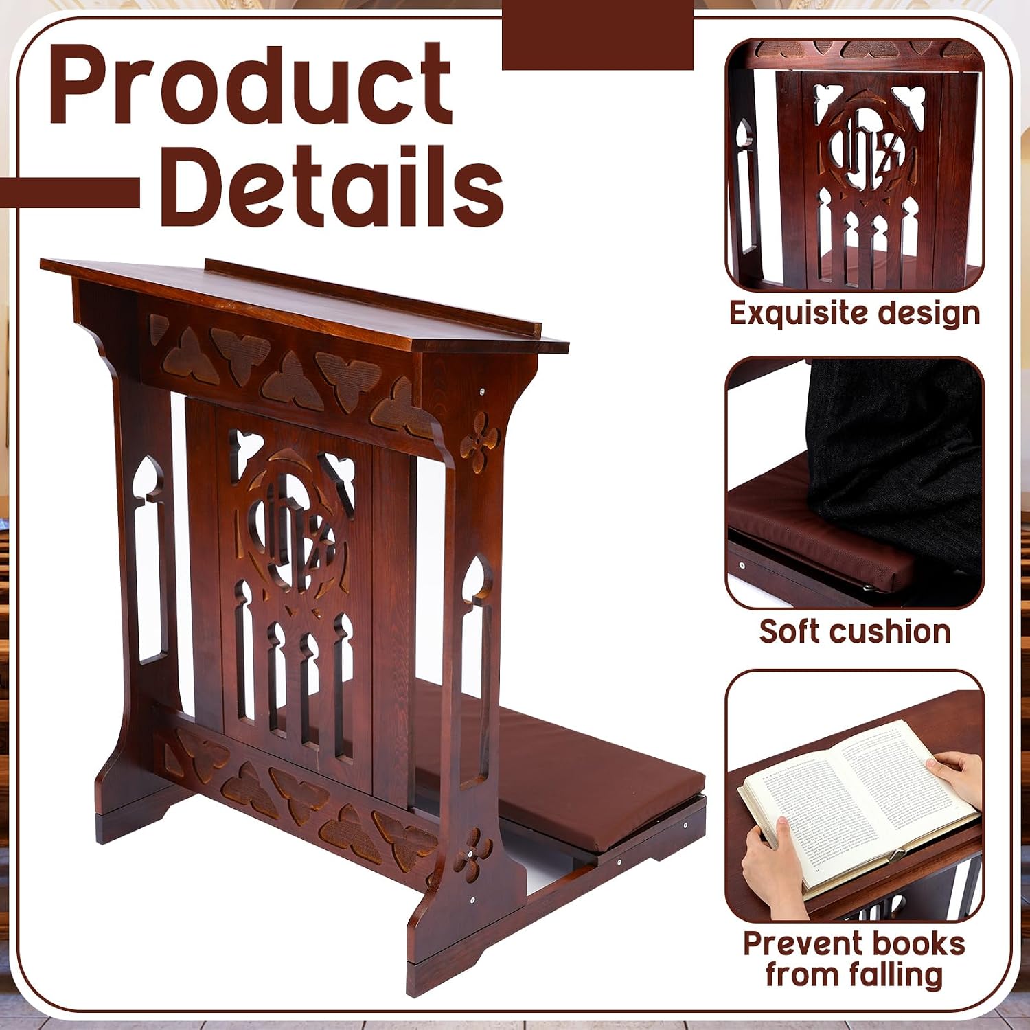 Florentine Prayer Bench Kneeler Church Prayer Bench Stool with Shelf and Cushion Prayers Kneeler for Home Church