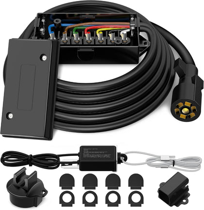 8FT 7 Way Trailer Wiring Harness Kit,Junction Box ＆ 12V Breakaway Switch | Waterproof,Heavy Duty 7 Pin Trailer Wire