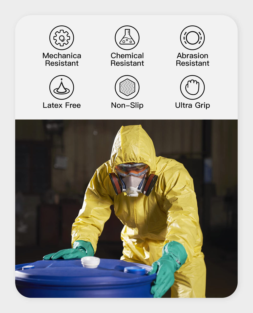 2 Pairs Nitrile Chemical Resistant Gloves, Latex-Free, XL