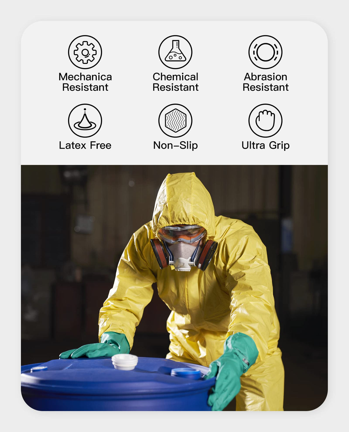 2 Pairs Nitrile Chemical Resistant Gloves, Latex-Free, XL