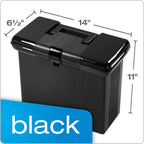 Portable File Box with File Rails, Hinged Lid with Double Latch Closure, Black, 3 Black Letter Size Hanging Folders
