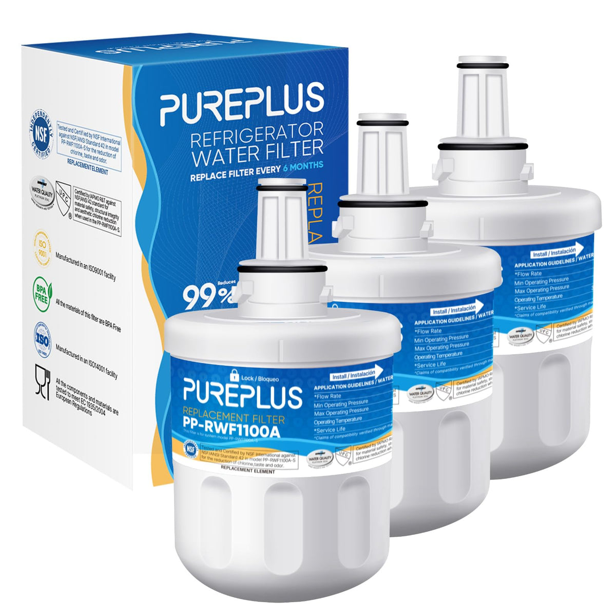 RWF1100A Water Filter Replacement for Samsung DA29-00003G, 3 Pack
