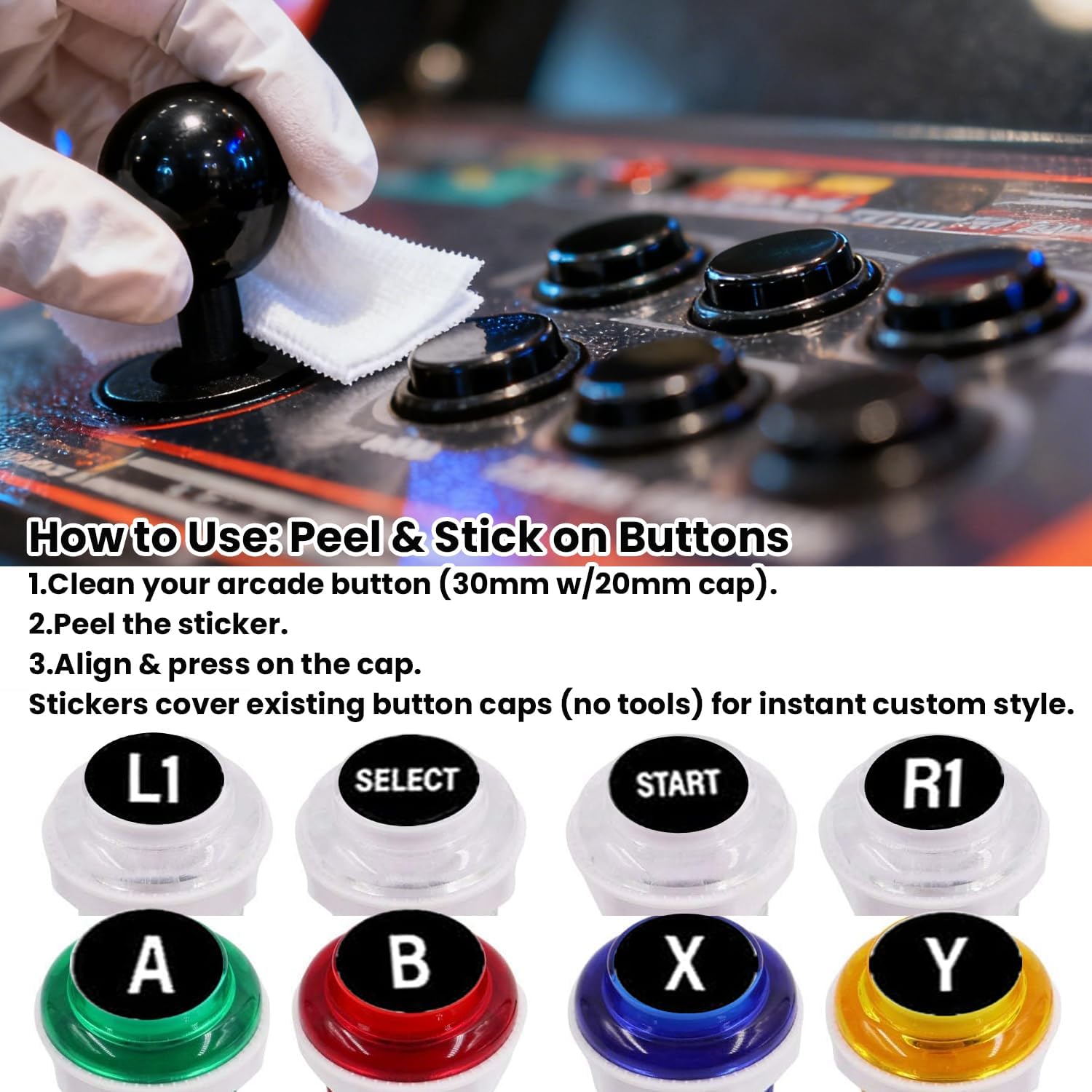 Arcade Button Stickers 24mm 30mm Die Cut Labels for Arcade Cabinet | Black Arcade Button Stickers Compatible only