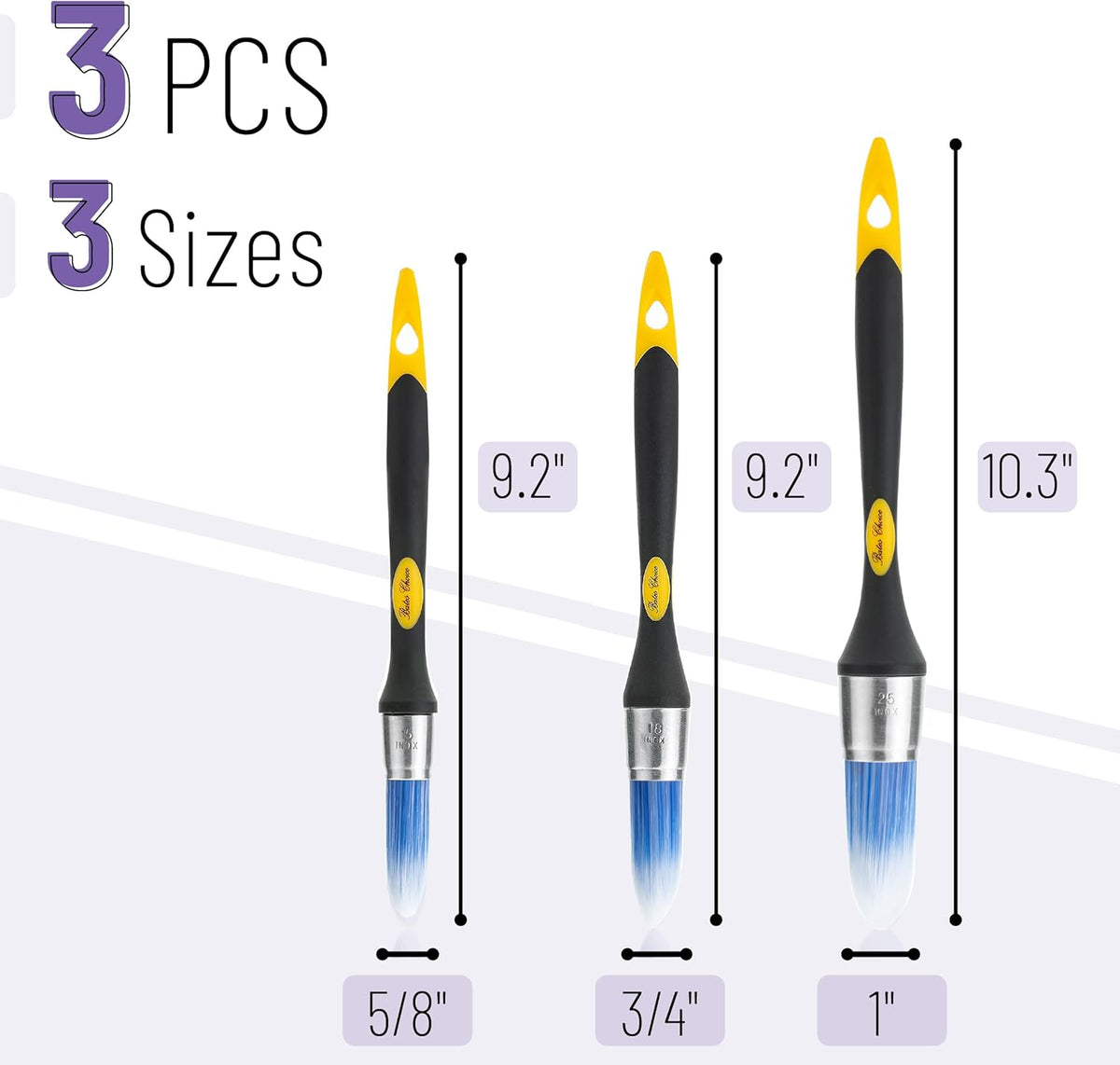 Bates- Trim Paint Brush, 3 pcs, 5/8”, 3/4” and 1”