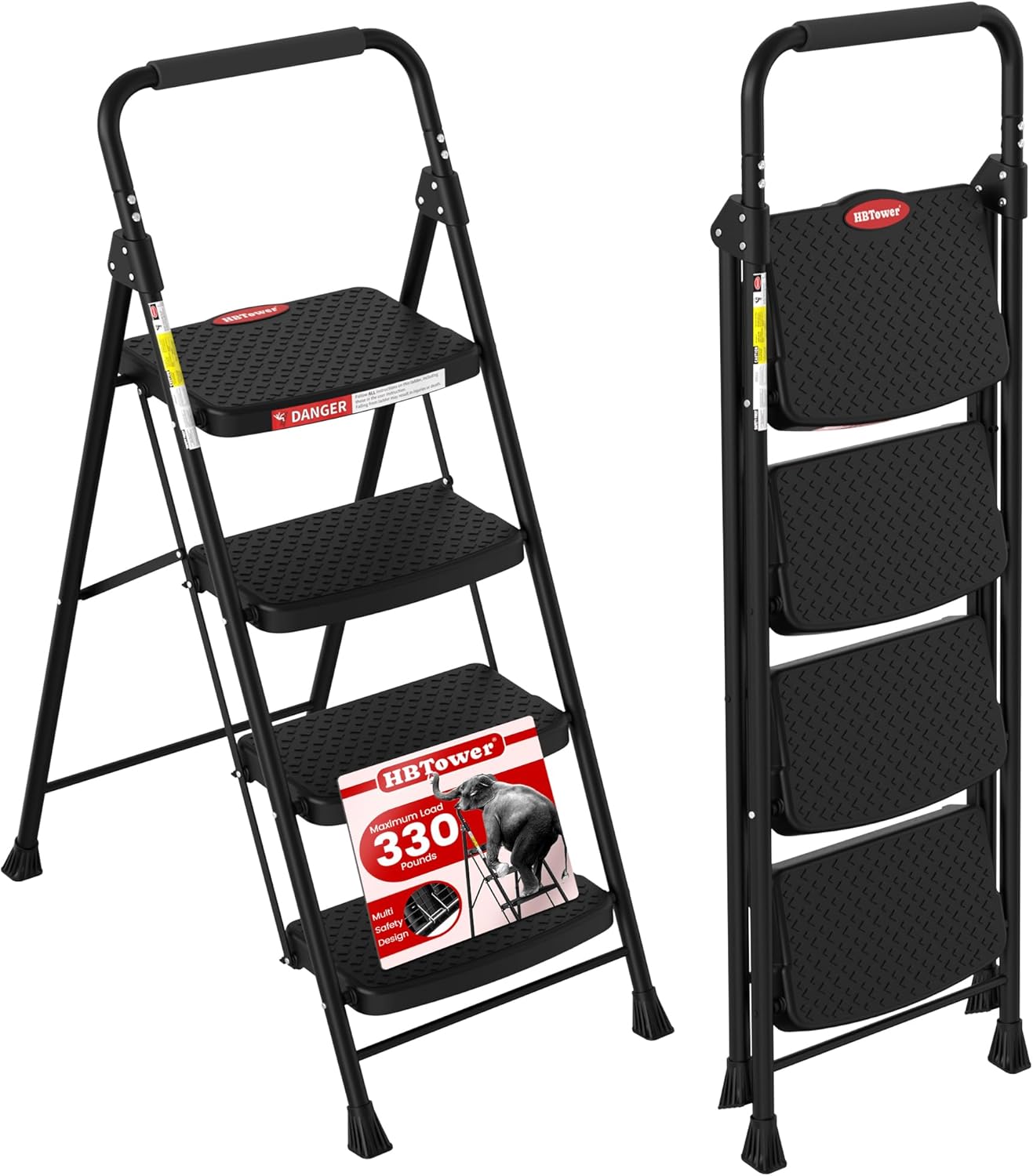 4 Step Ladder, Step Stool Foldable with Wide Anti-Slip Pedal, Sturdy Steel Ladders for Home Adults Kitchen