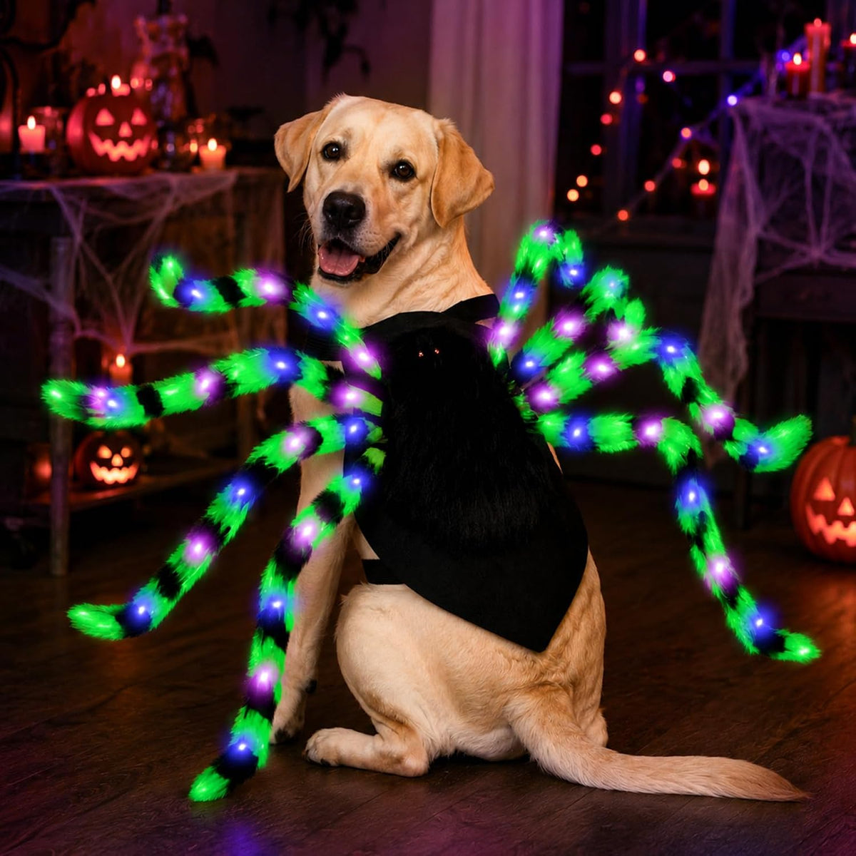 Realistic Halloween Spider Dog Costume for XL Large Dog Cosplay with 64 Led