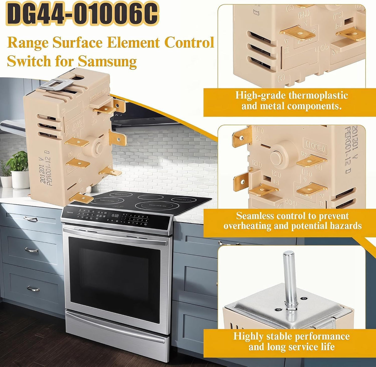DG44-01006C Siftary Surface Infinite Switch Compatible with Samsung Range Surface Element Control, Infinite Switch Replaces for Samsung PER001-12D, for Stove Replacement Parts