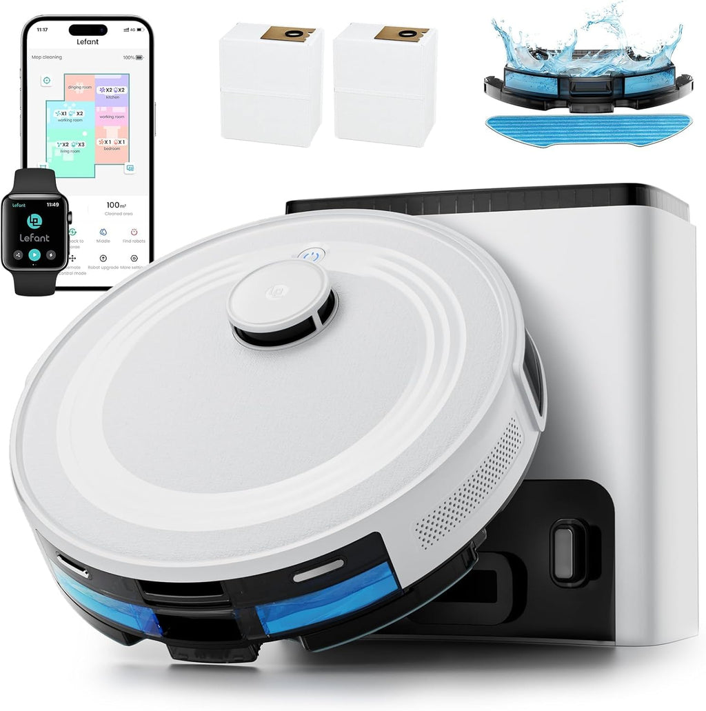 Robot Vacuum and Mop,75-Day Self-Emptying,6000Pa Powerful Suction,Customized Cleaning,Home Mapping, 140 Min Runtime