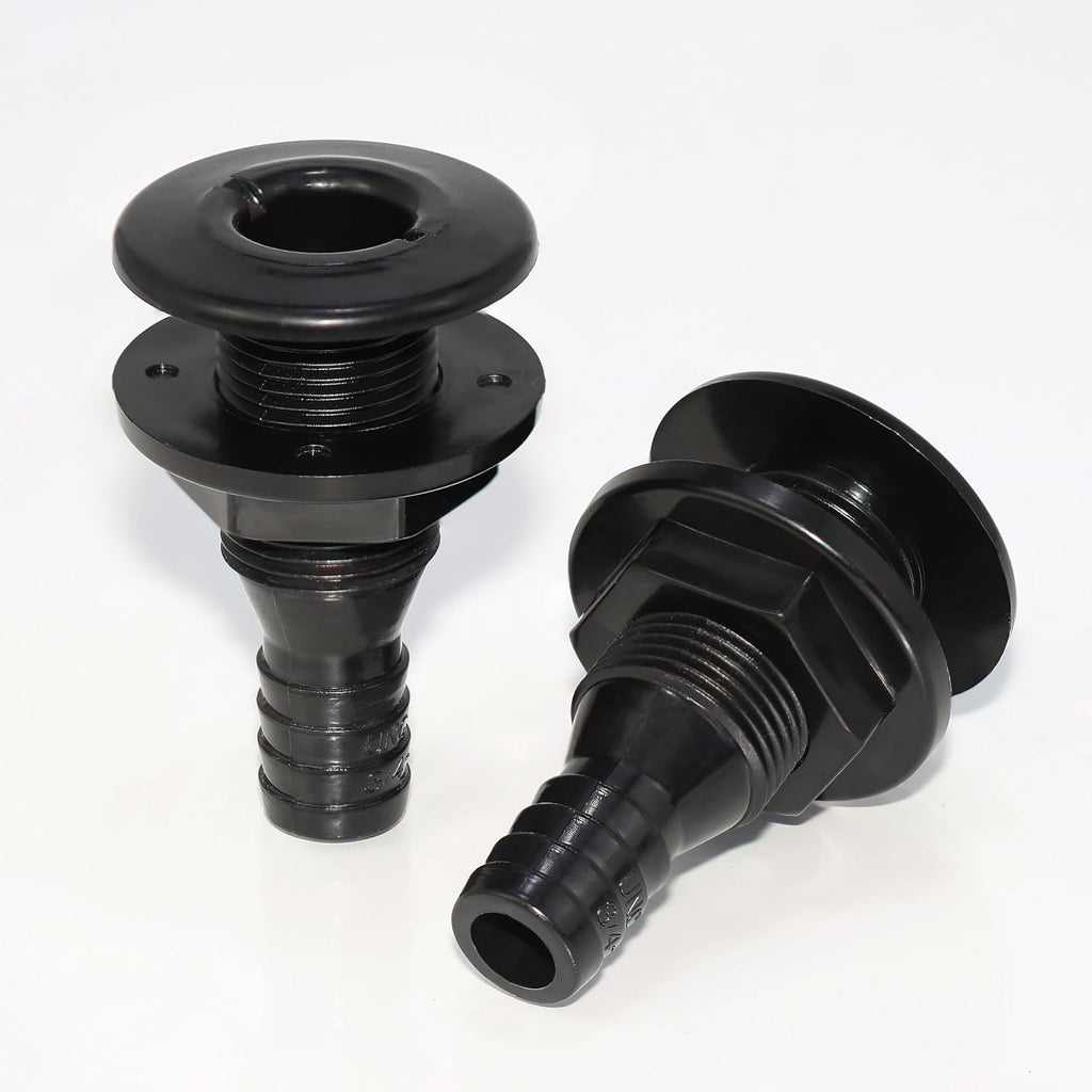 2Pcs Thru Hull Fitting(3/4"), Marine Through Hull Connector Fitting for Boats, Black
