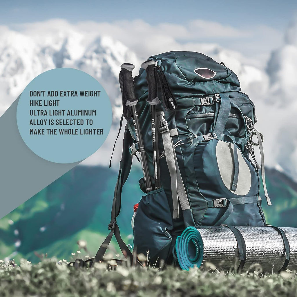 Aluminum Trekking Poles - Quick Adjustable Locks, Comfort Handle, Padded Strap, Snow Baskets - Walking Sticks