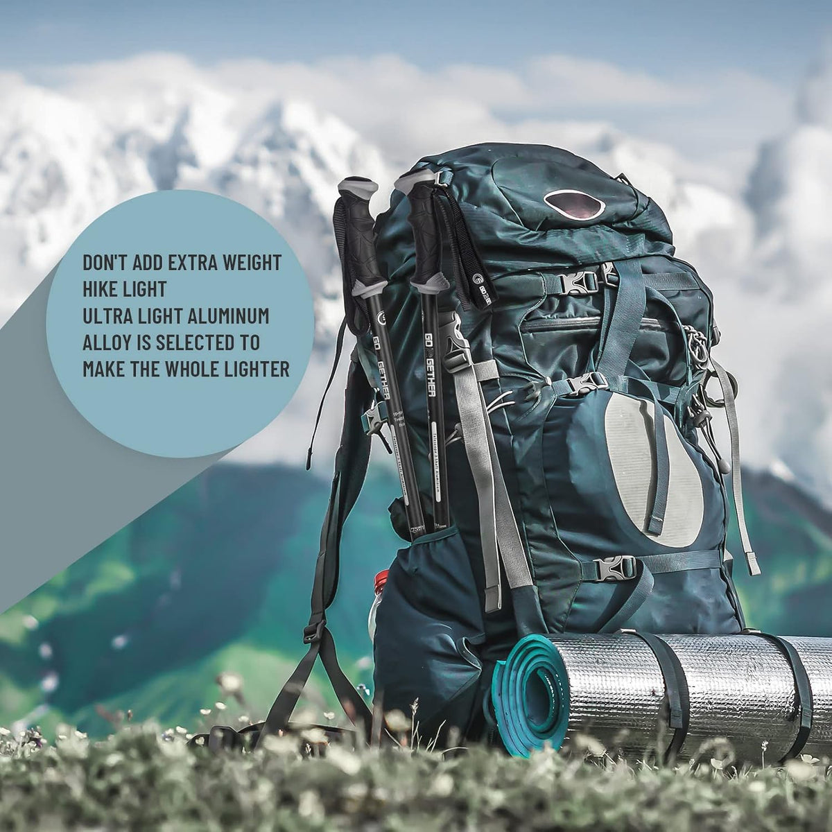 Aluminum Trekking Poles - Quick Adjustable Locks, Comfort Handle, Padded Strap, Snow Baskets - Walking Sticks