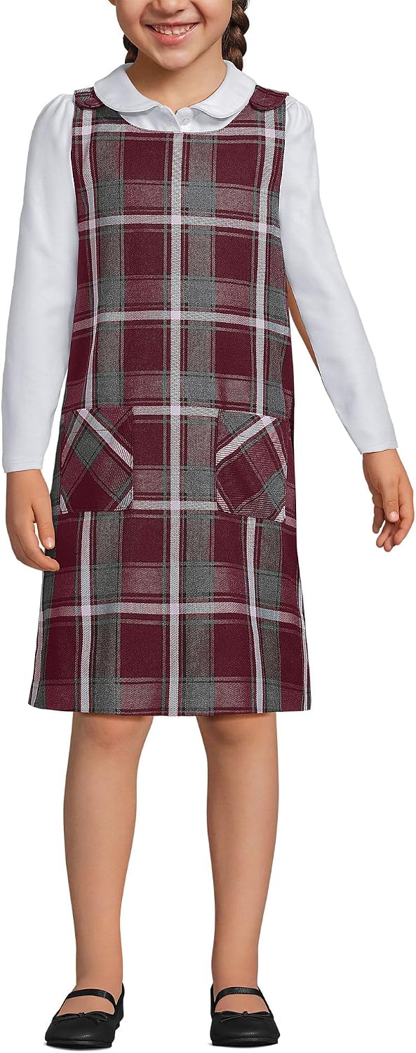 Girls Plaid Button Shoulder Patch Pocket Jumper 16 Burgundy/Gray Plaid