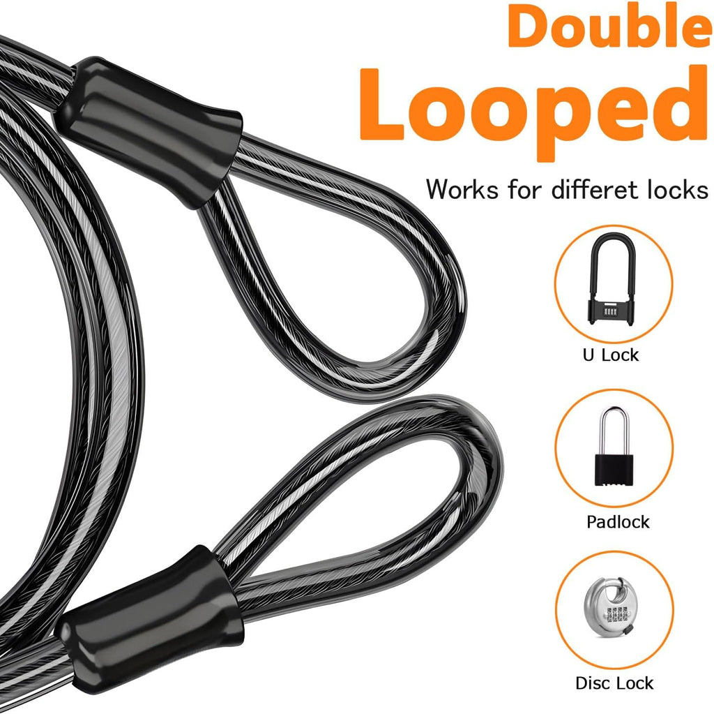 Security Cable Lock Set (4 Digital Combination U-Lock & 4 ft x 1/2" Flexible Steel Sealed Looped Ends Cable),Heavy
