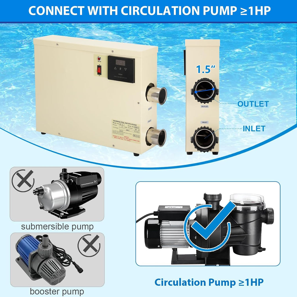 11KW 240V Pool Heater for Above Ground Pool, Electric Swimming Pool Heater with Touchscreeen, Hot Tub Thermostat for