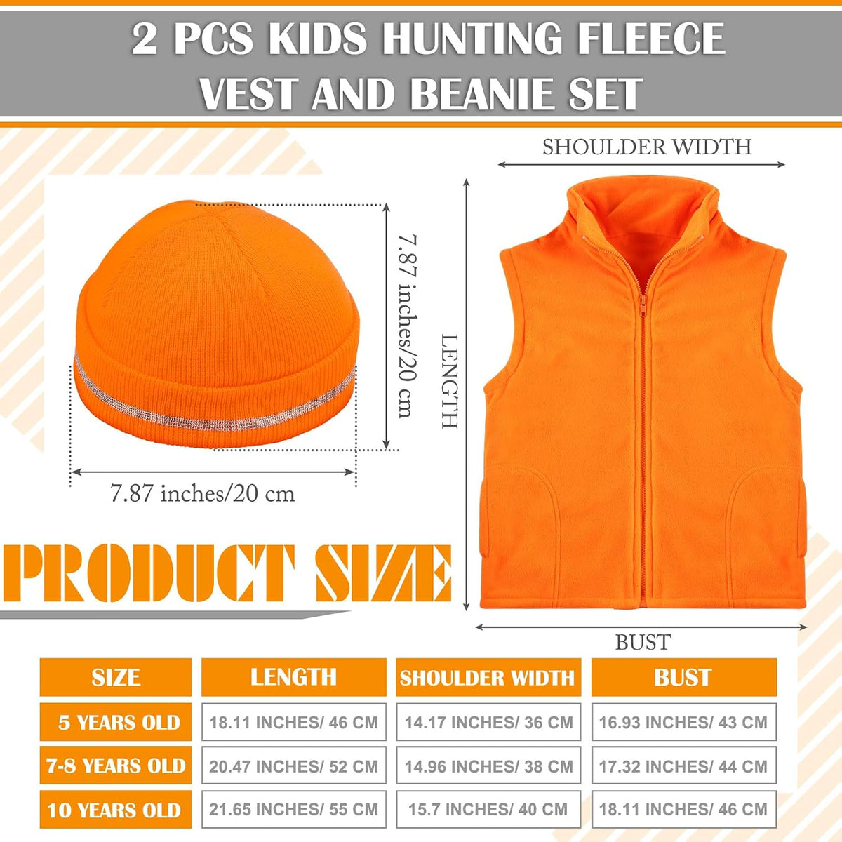 2 Pcs Orange Hunting Vest Beanie Reflective
