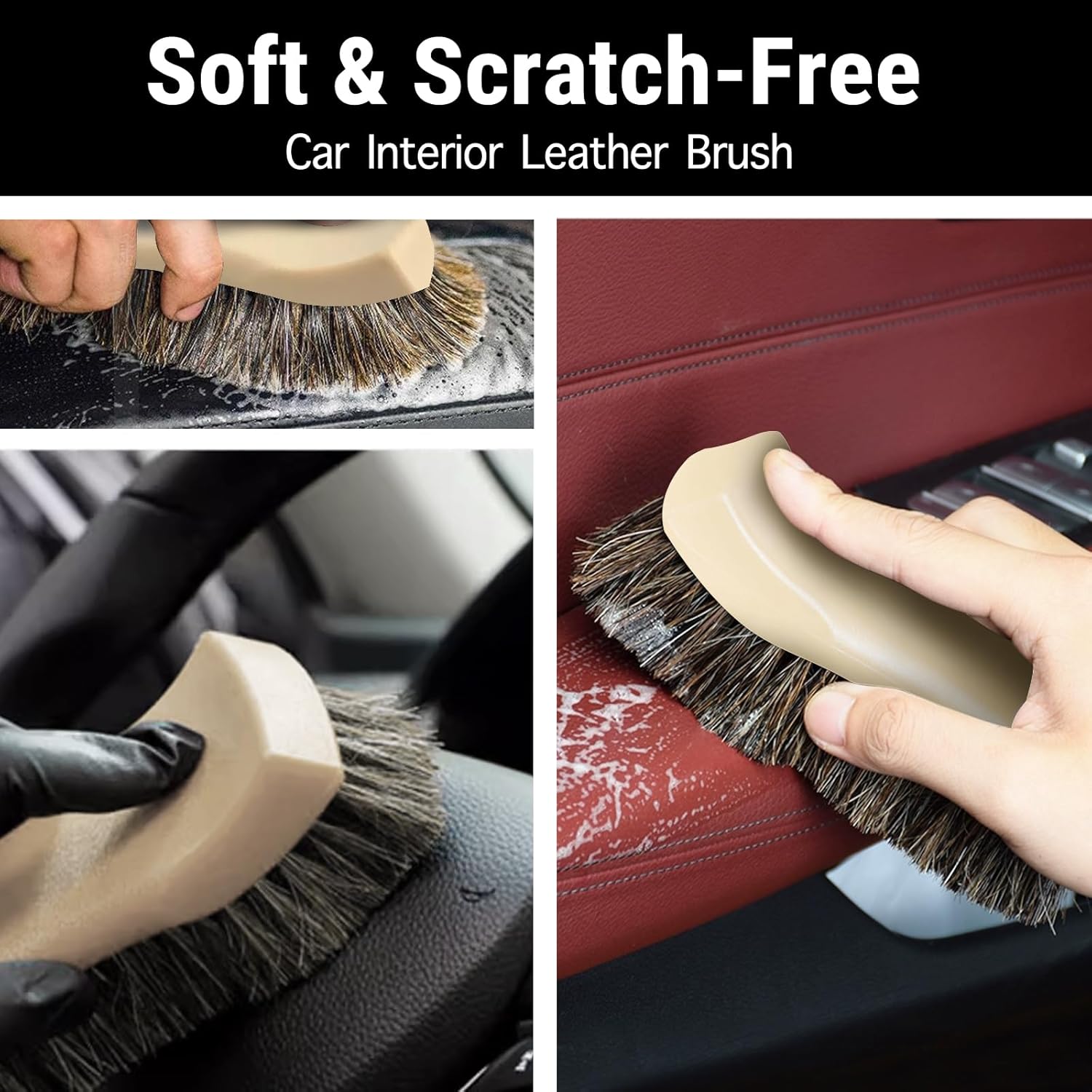 Long Bristle Horse Hair Brush for Leather, Versatile Leather Cleaning Brush for Car Interior Seat, Carpet