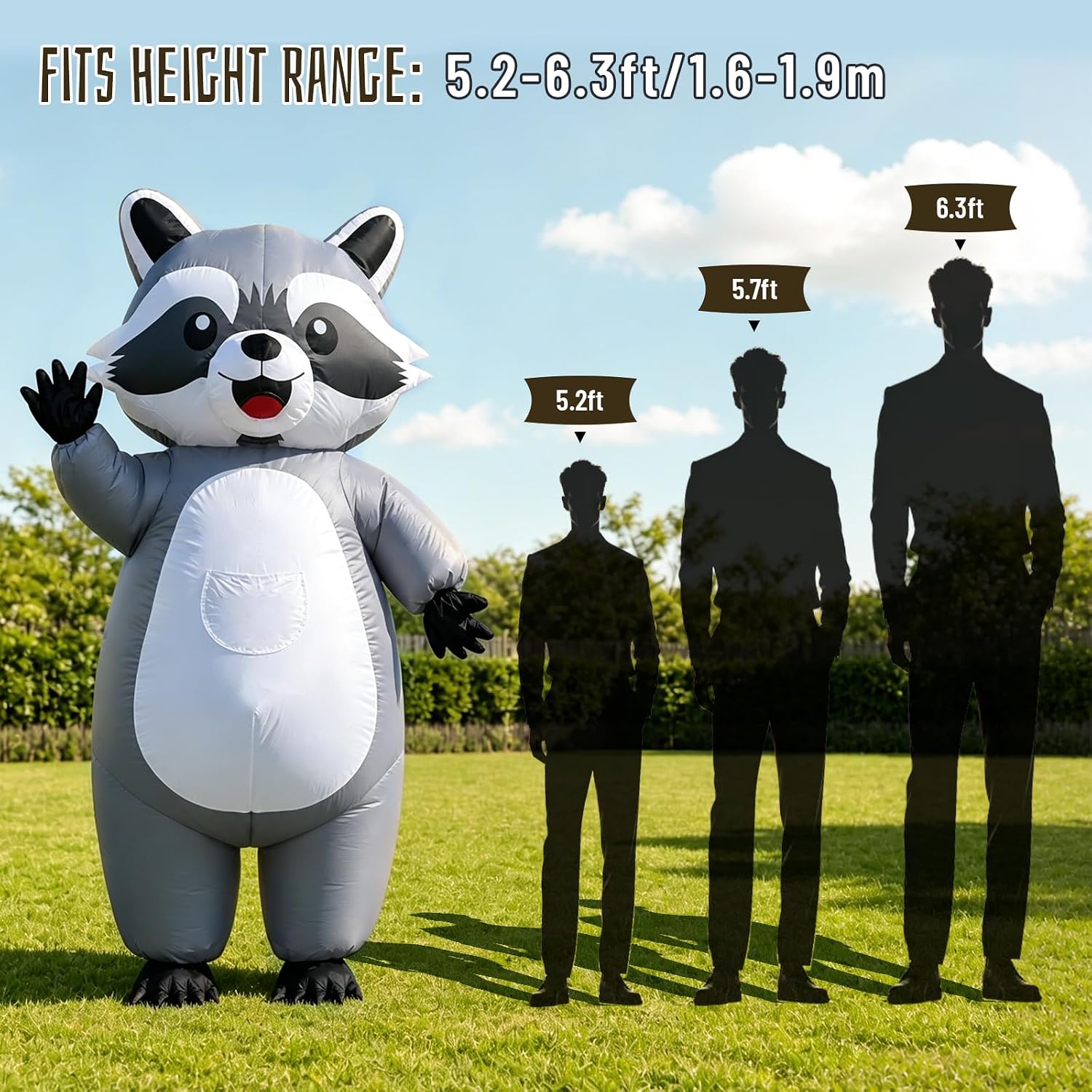 Inflatable Raccoon Costume Adult, Blow up Costume for Halloween | Fits 5'2" to 6'3", Full Body Adorable Inflatable