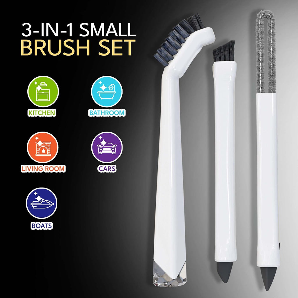 Small Cleaning Brush Set 3pcs—Crevice Brushes for Cleaning—Scrub Brushes Set with Silicone Tipped Scrub Brush—Stiff