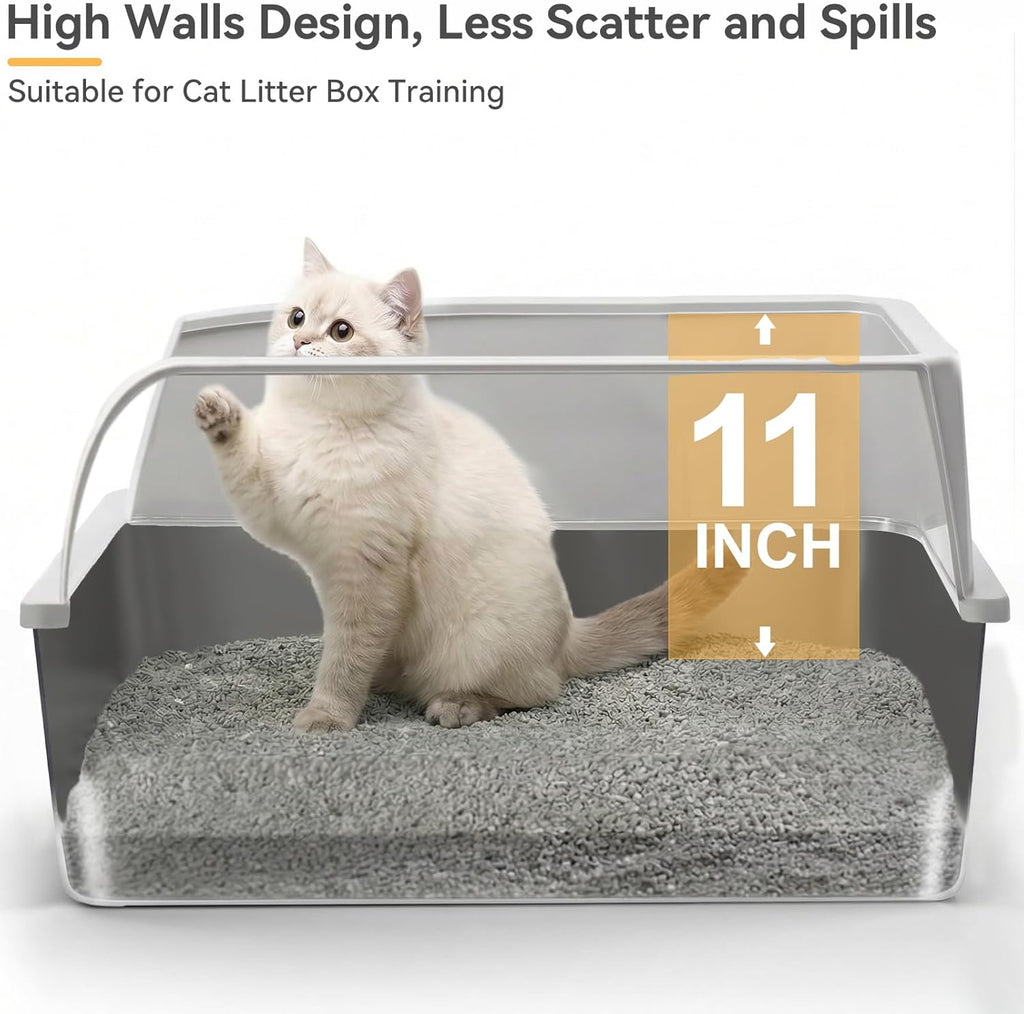Stainless Steel Litter Box, XL High Sided Enclosed Cat Litter Boxes with Lid for Big Cats, Anti-Urine Leakage