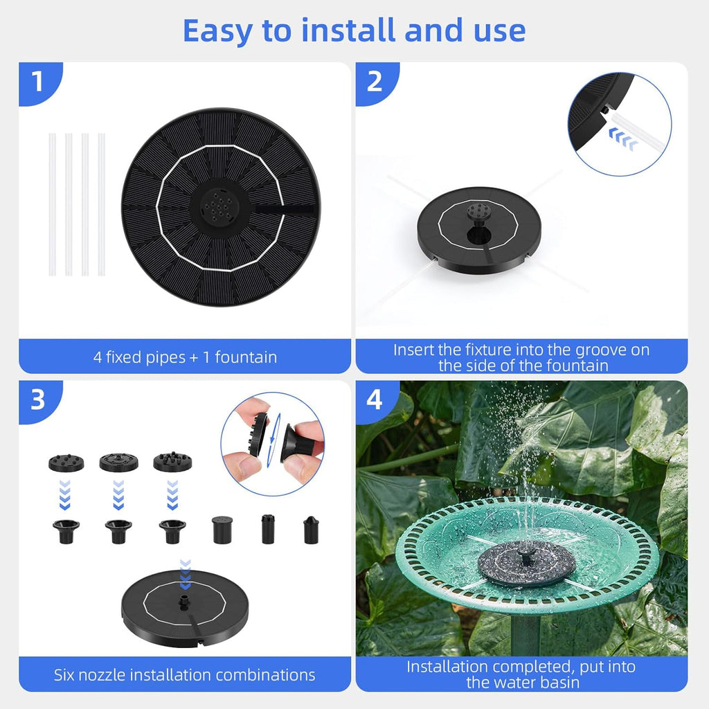3.5W Solar Bird Bath Fountain Pump with 6 Nozzles & Fixed Pipes