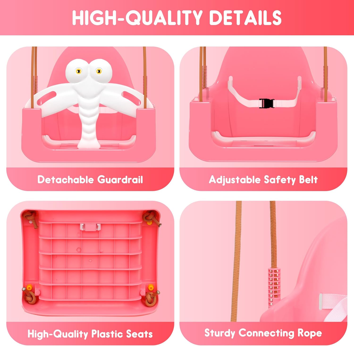 Toddler Swing, 3-in-1 Baby Swing Sets with Anti-Slip Base Feet & Safety Belt, Indoor/Outdoor Baby Seat with Metal