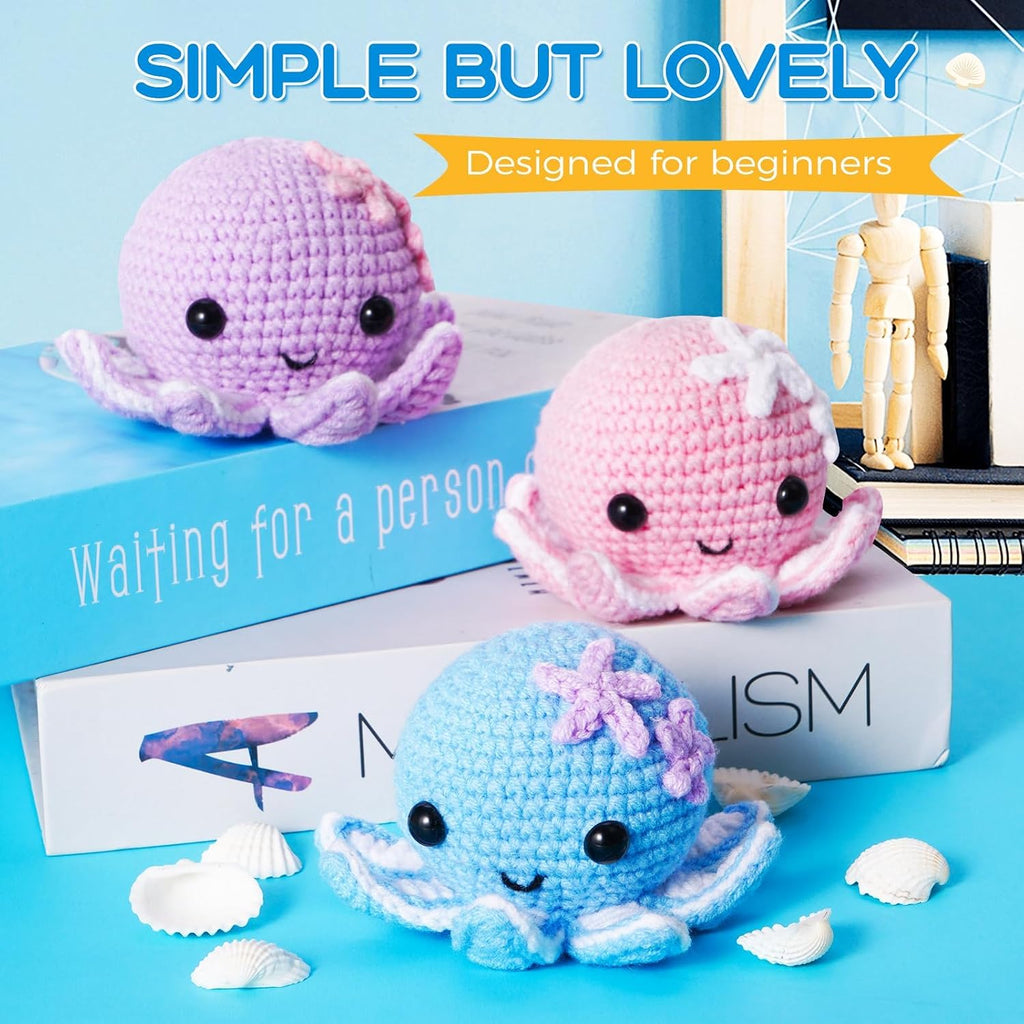 Crochet Kit for Beginners: Make 3 Cute Amigurumi Animals with Easy-to-Follow Video Tutorial, Complete Beginner