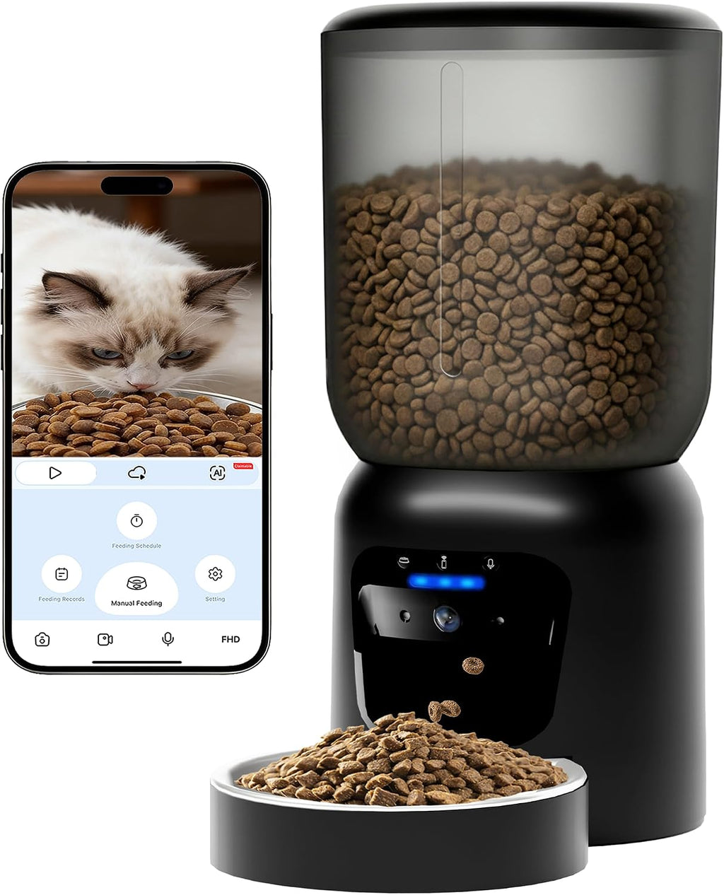 Automatic Cat Feeder with 2K Camera: Cat Food Dispenser with 6L Capacity, Container for Multiple Pet; Automatic Dog