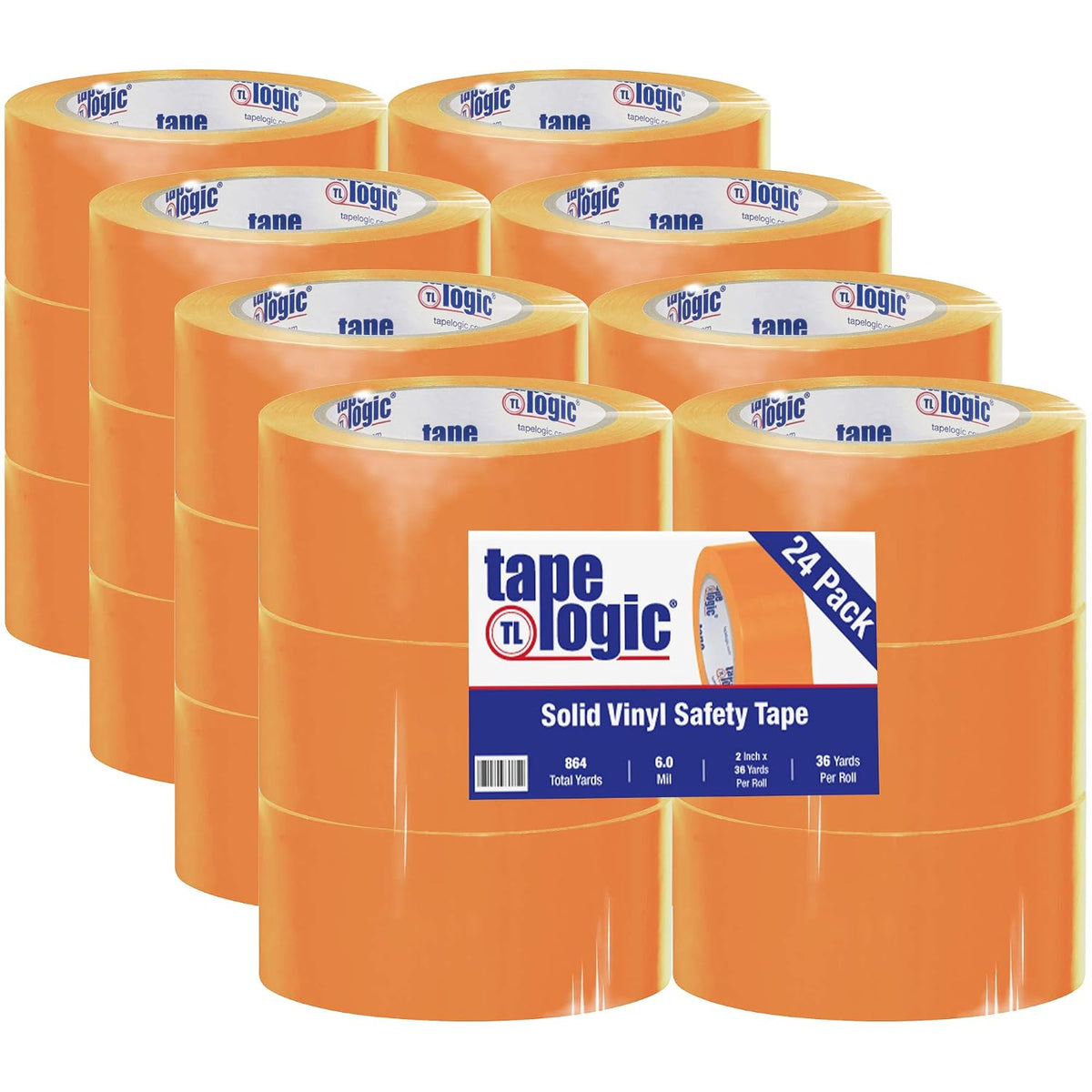 (24 Pack) 2 Inch x 36 Yards, Multipurpose Solid Vinyl Safety Tape, Orange, Heavy-Duty 6 Mil Thick - Moisture/Grease