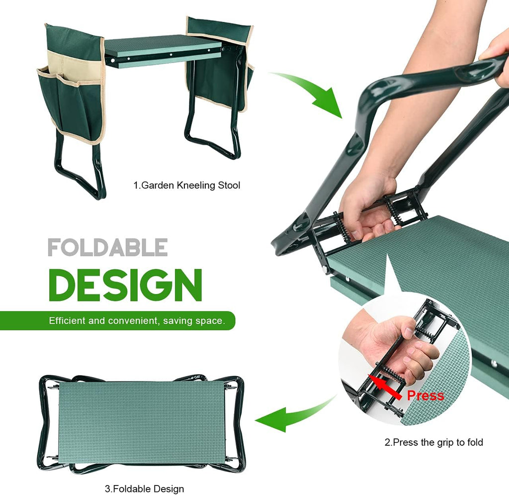 Upgraded Garden Kneeler and Seat with Thicken & Widen Soft Kneeling Pad,Heavy Duty Foldable Gardener Stool with 2