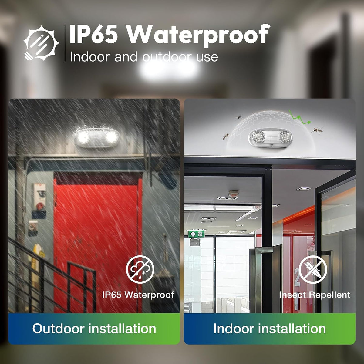 FREELICHT 2 Pack IP65 Waterproof Emergency Lights with Adjustable LED Heads