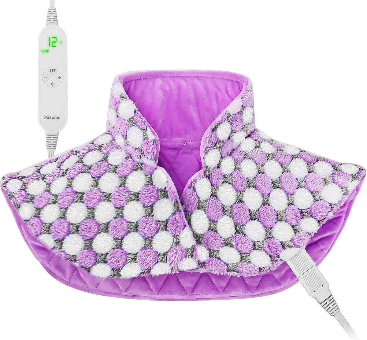 Full Weighted Heating Pad for Neck and Shoulders, Pasonio Large Electric Heated Wrap for Cramps and Pain Relief